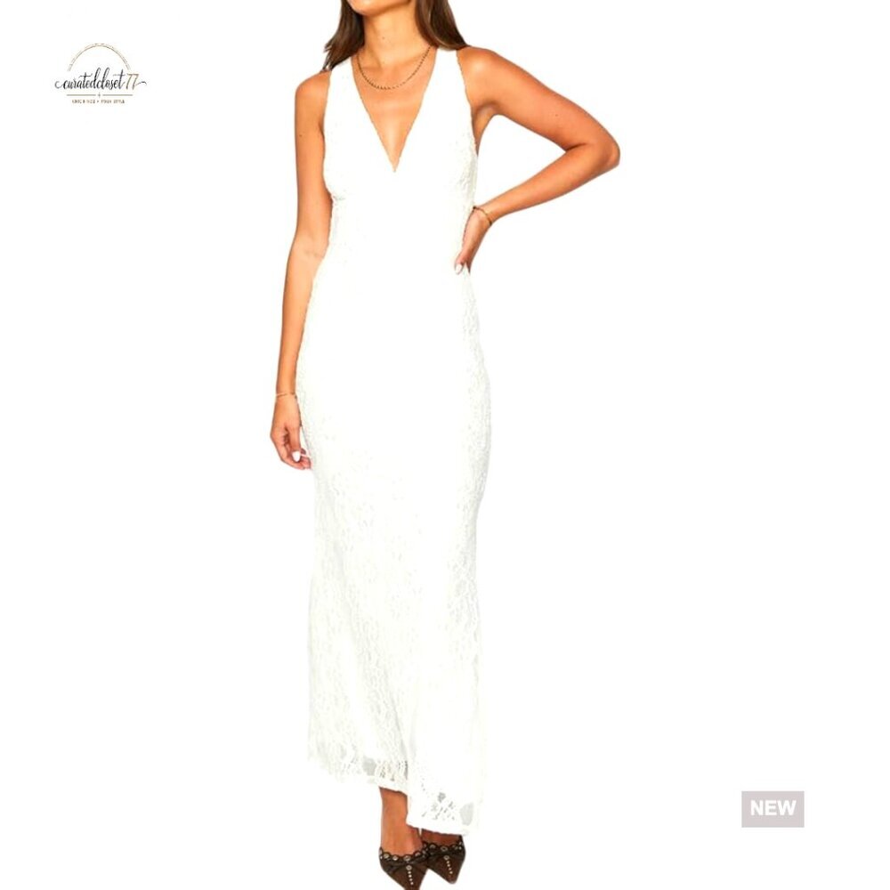 Lace V-Neck Backless Bodycon Maxi Dress Formal Wedding Guest Sleeveless